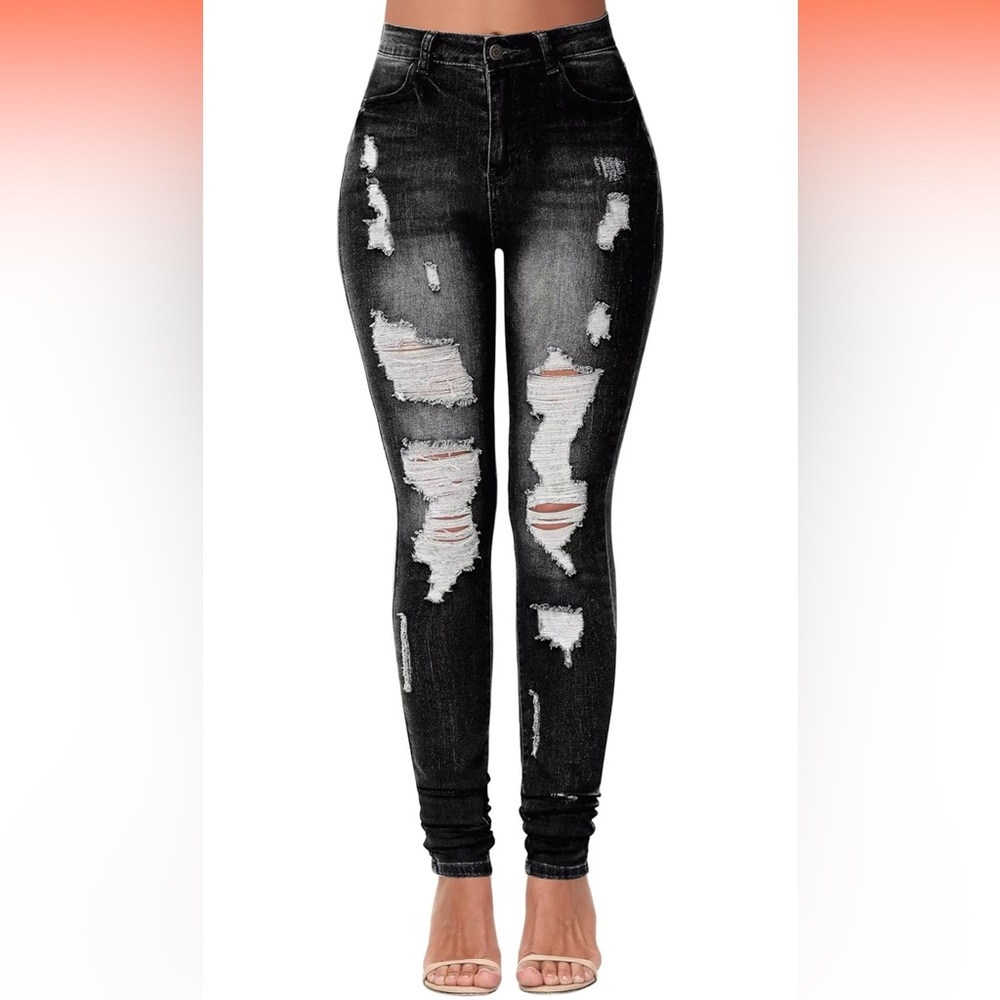 KDF Black High Waisted Distressed Jeans